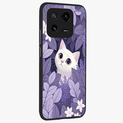 Lilac Hide Peek Cat Glass Case upright view showcasing charming cat artwork with adorable peek theme.