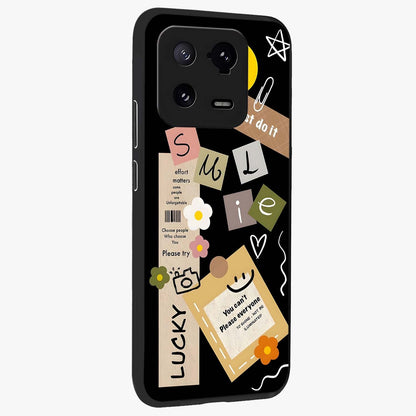 Lucky Aesthetic Collage Glass Case upright view showcasing vibrant collage artwork with youthful aesthetic theme.