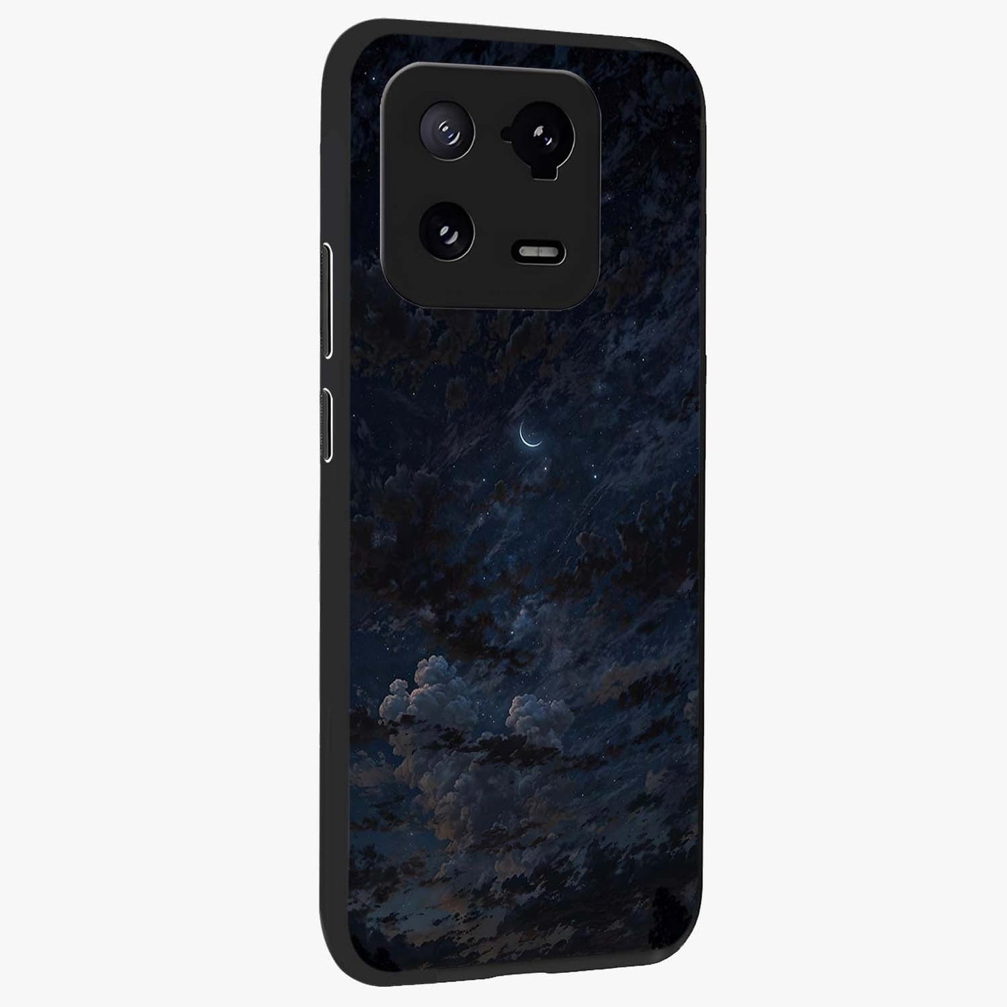 Lunar Veil Silence Glass Case upright view showcasing calm moon themed artwork with serene night atmosphere.