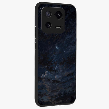 Lunar Veil Silence Glass Case upright view showcasing calm moon themed artwork with serene night atmosphere.