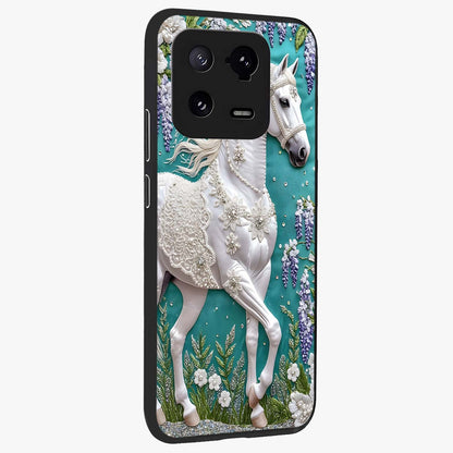 Majestic Floral Stallion Glass Case upright view showcasing dramatic horse artwork with decorative floral theme.
