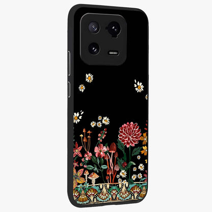 Midnight Bloom Pattern Glass Case upright view showcasing decorative floral artwork with deep night themed palette.