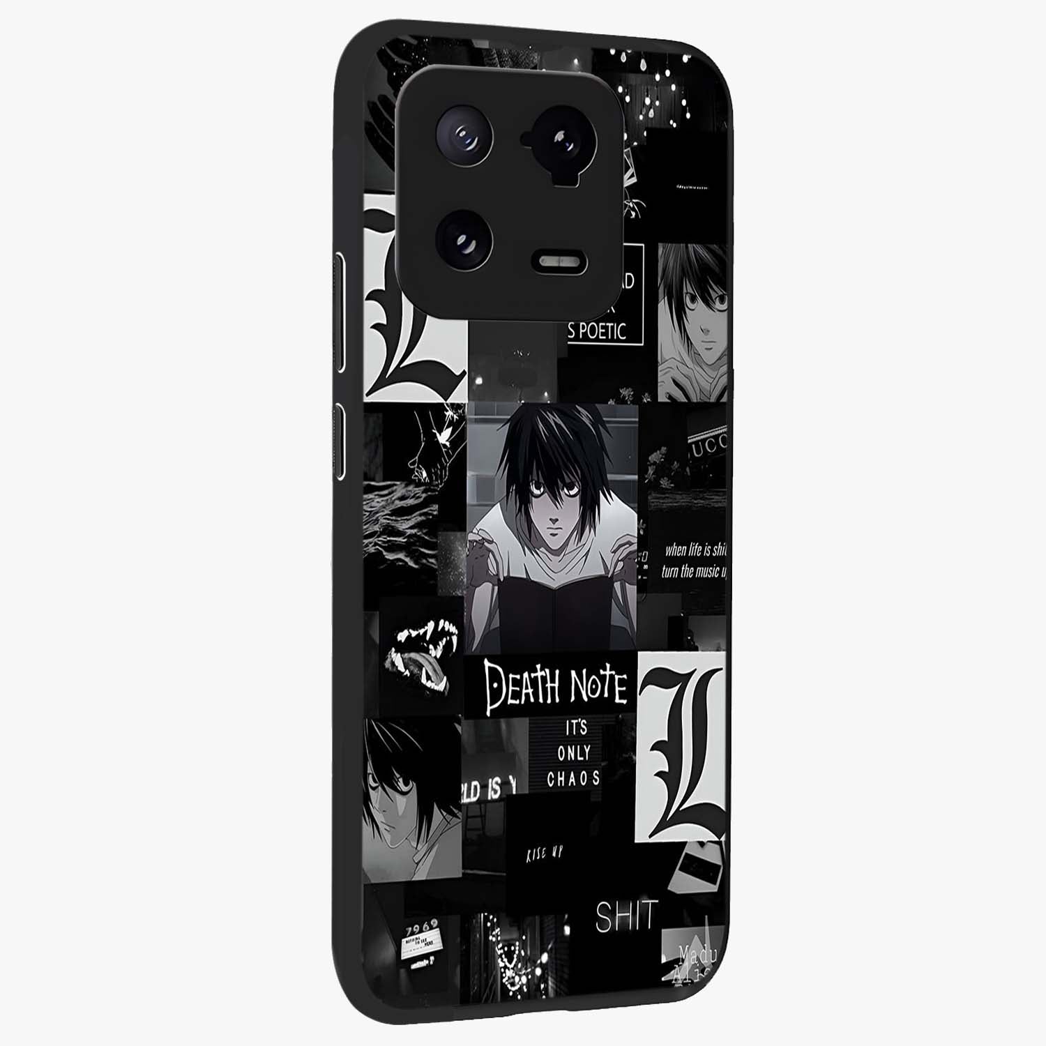 Midnight Chaos Mind Glass Case upright view showcasing expressive abstract artwork with bold dark theme.