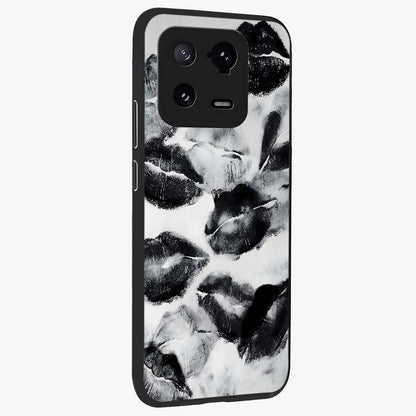 Midnight Kiss Marks Glass Case upright view showcasing stylish kiss mark artwork with trendy romantic theme.