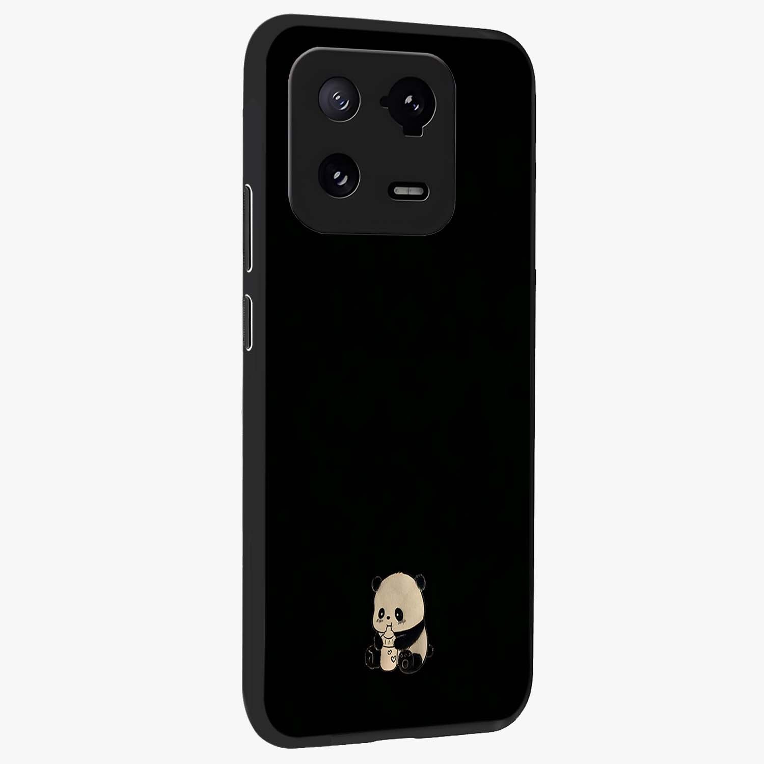 Midnight Panda Love Glass Case upright view showcasing charming panda artwork with playful romantic theme.