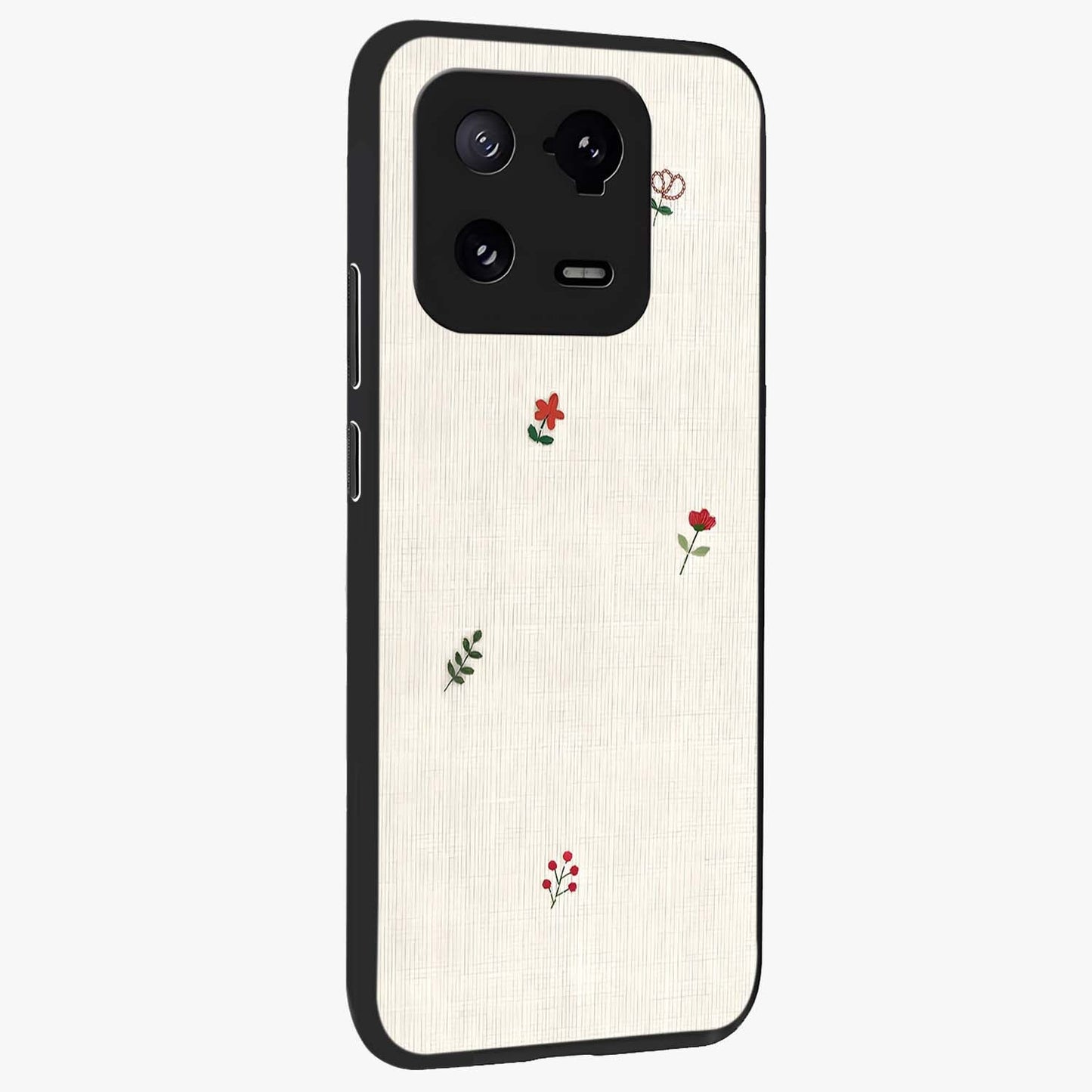 Minimalistic Blue With White Flower Pattern Glass Case upright view showcasing clean white flower artwork with calming blue theme.