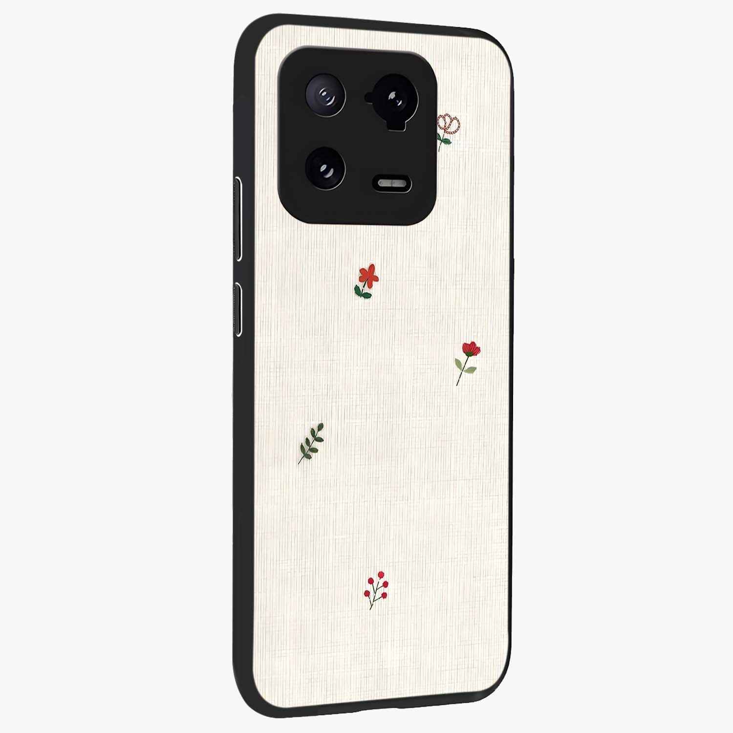 Minimalistic Blue With White Flower Pattern Glass Case upright view showcasing clean white flower artwork with calming blue theme.