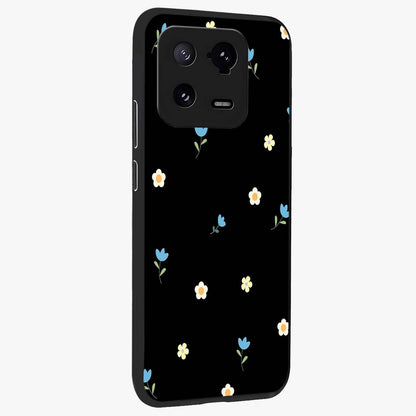 Minimal Petal Whispers Glass Case upright view showcasing elegant floral artwork with modern minimalist style.
