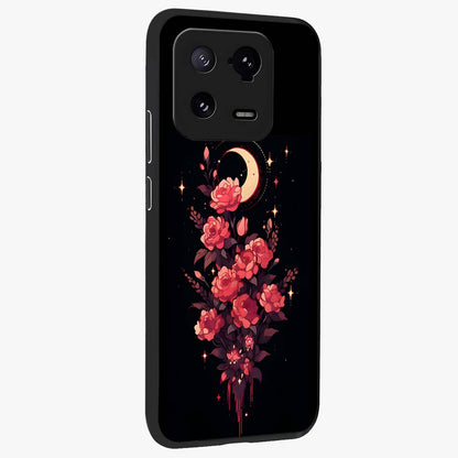 Moonlit Floral Elegance Glass Case upright view showcasing delicate floral artwork with refined night inspired theme.
