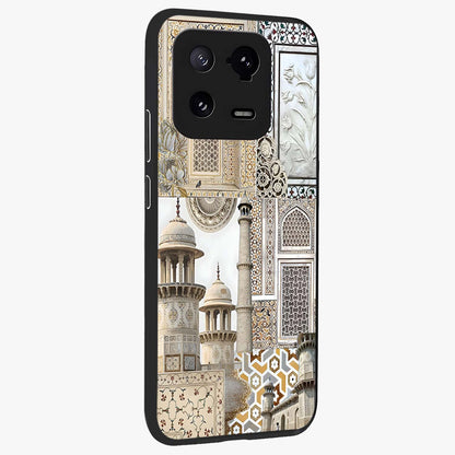 Mughal Marble Legacy Glass Case upright view showcasing ornate Mughal design with luxurious traditional theme.