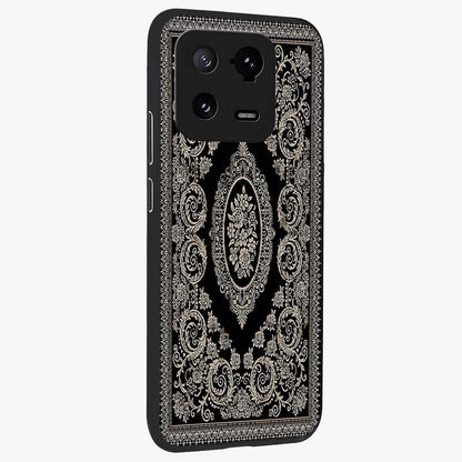 Noir Bloom Elegance Glass Case upright view showcasing graceful floral artwork with luxurious dark theme.