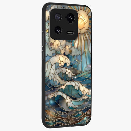 Oceanic Stained Printed Glass Case upright view showcasing decorative ocean pattern artwork with vibrant marine theme.