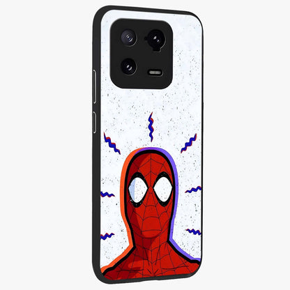 Omg Spiderman Glass Case upright view showcasing energetic superhero artwork with vibrant comic theme.