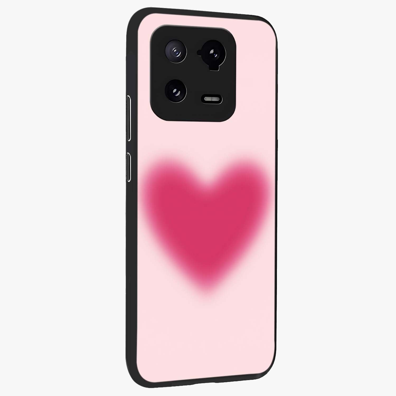 Pink Aura Heart Glass Case upright view showcasing romantic heart artwork with soft pastel theme.