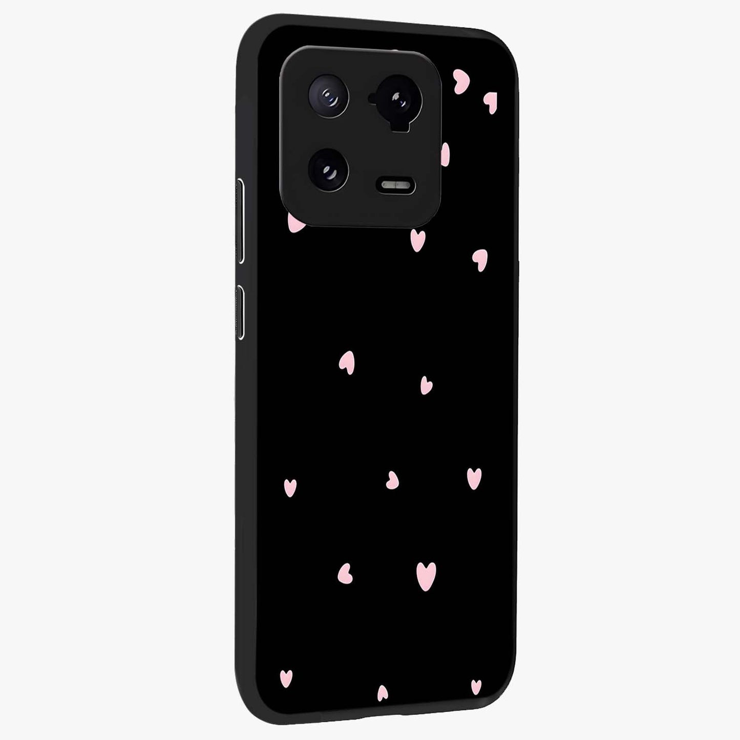 Pink Love Drops Glass Case upright view showcasing charming heart drop artwork with romantic playful theme.