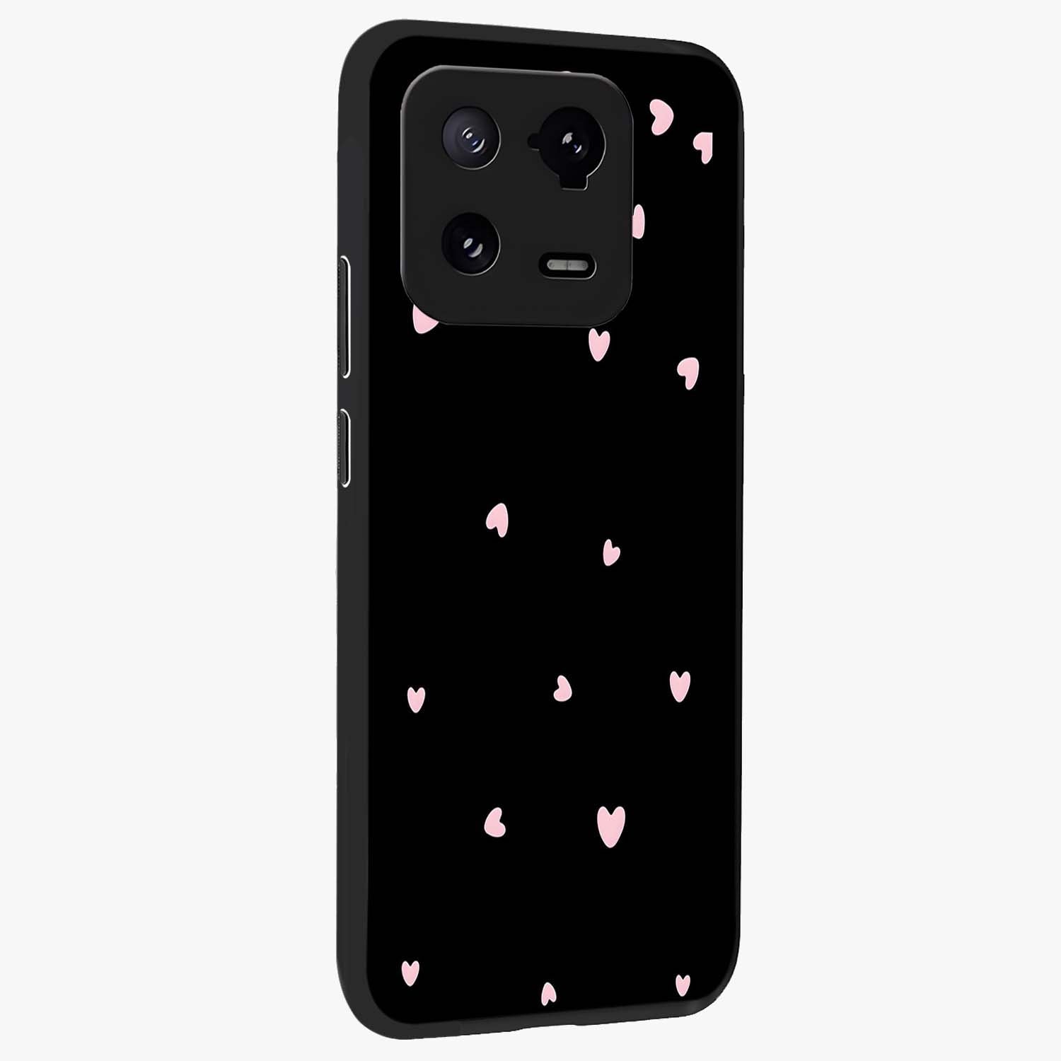 Pink Love Drops Glass Case upright view showcasing charming heart drop artwork with romantic playful theme.