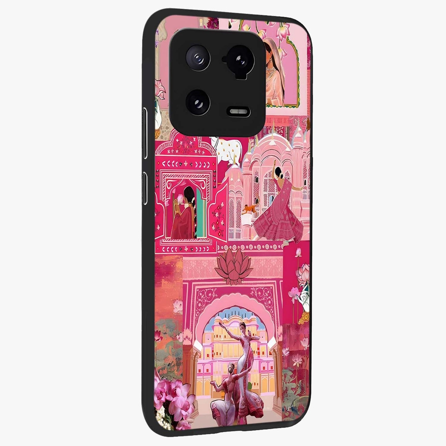 Pink Palace Muse Glass Case upright view showcasing artistic palace artwork with graceful royal theme.