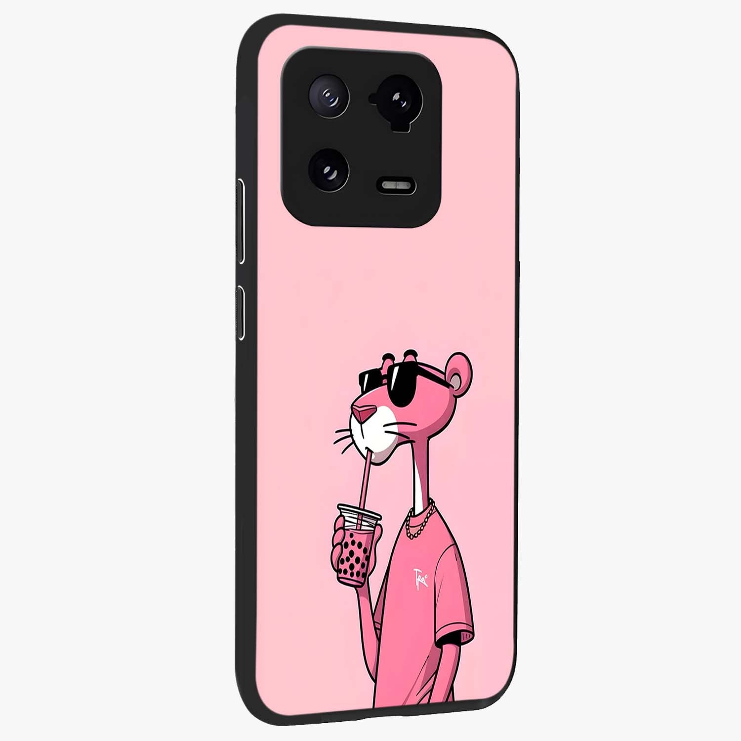Pink Panther Glass Case upright view showcasing fun animated artwork with stylish retro cartoon theme.