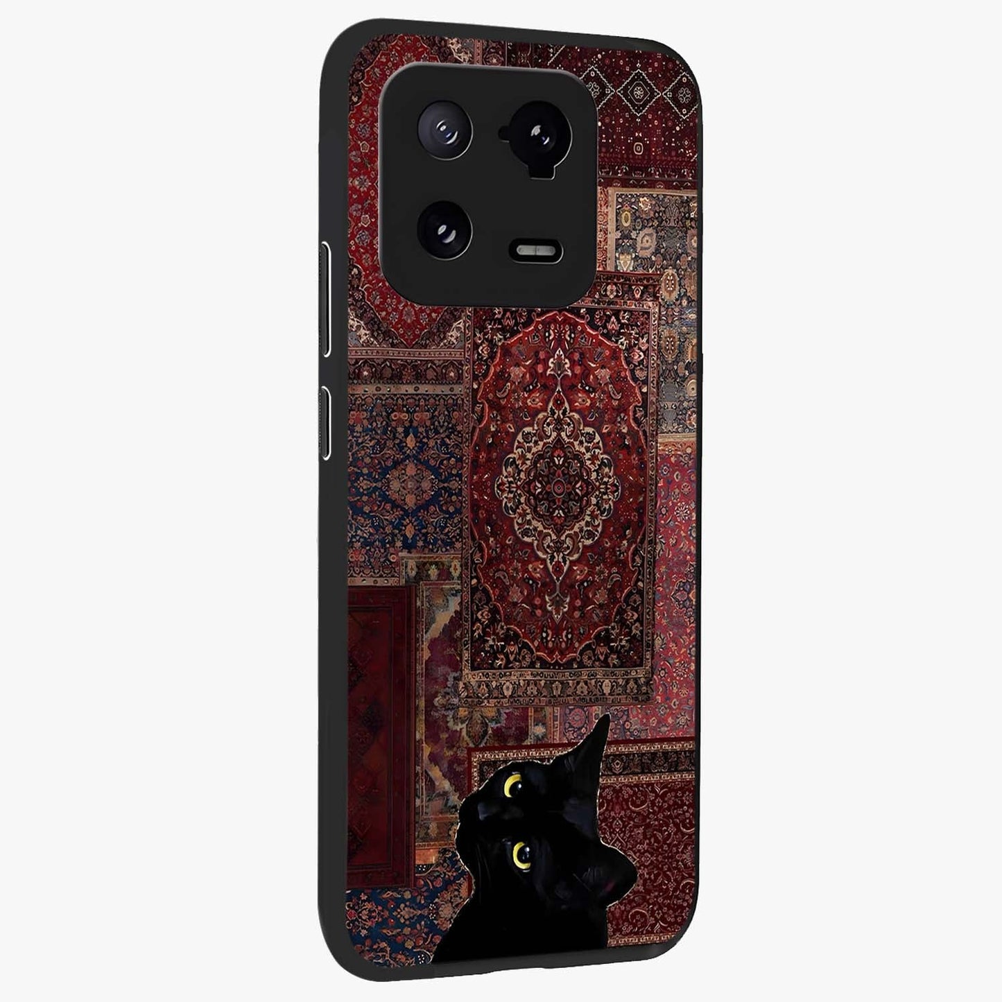 Regal Magic Cat Apple Glass Case upright view showcasing charming cat artwork with playful magical theme.