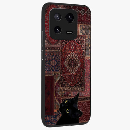 Regal Magic Cat Apple Glass Case upright view showcasing charming cat artwork with playful magical theme.