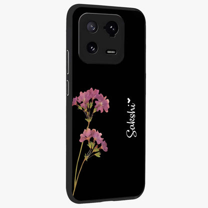 Riching Lavender Flower Custom Name Glass Case upright view showcasing elegant lavender floral artwork with personalized aesthetic.