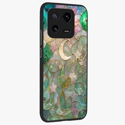 Stained Sunrise Glow Glass Case upright view showcasing colorful sunrise artwork with warm morning theme.