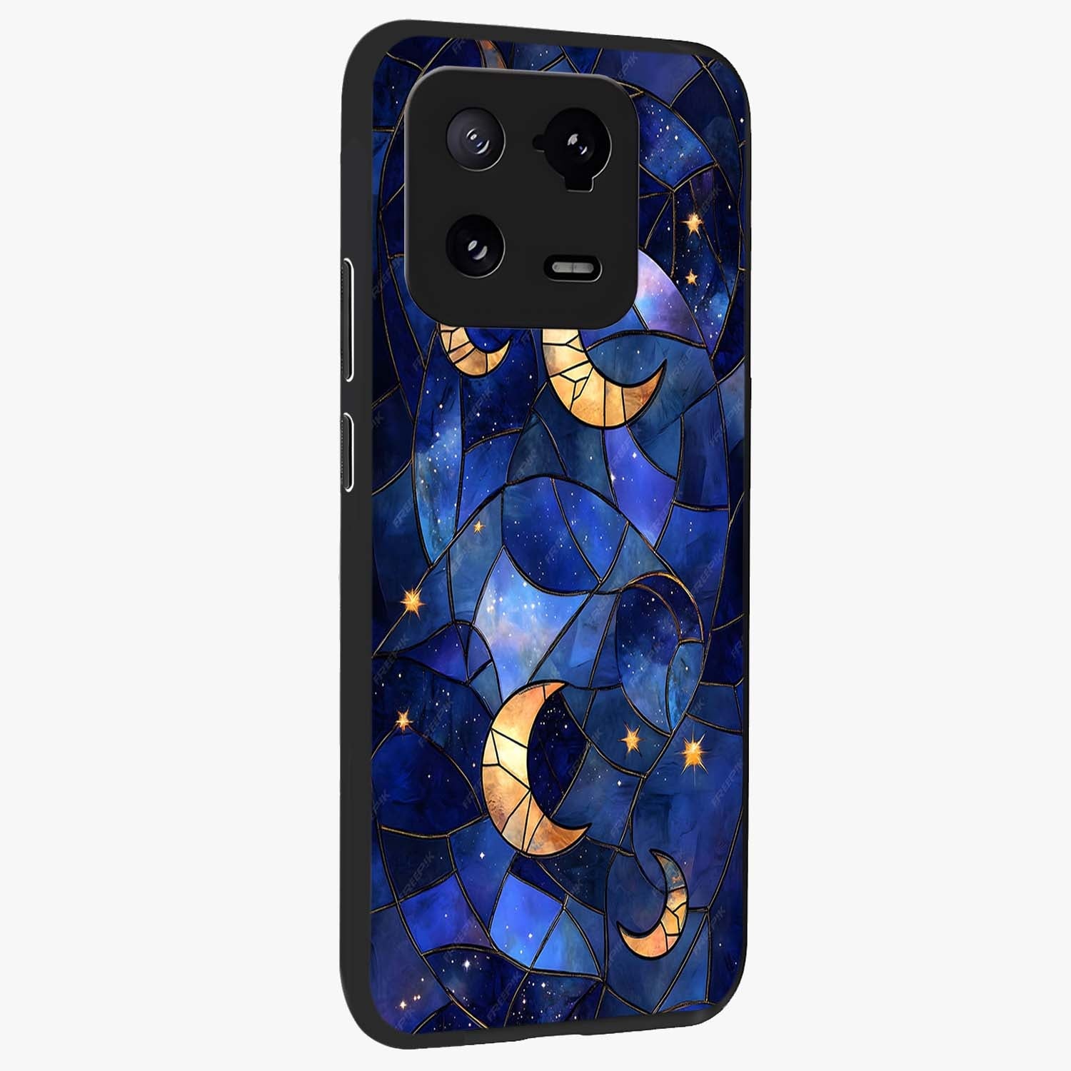 Starlit Sky Tapestry Glass Case upright view showcasing elegant starry sky artwork with cosmic decorative theme.