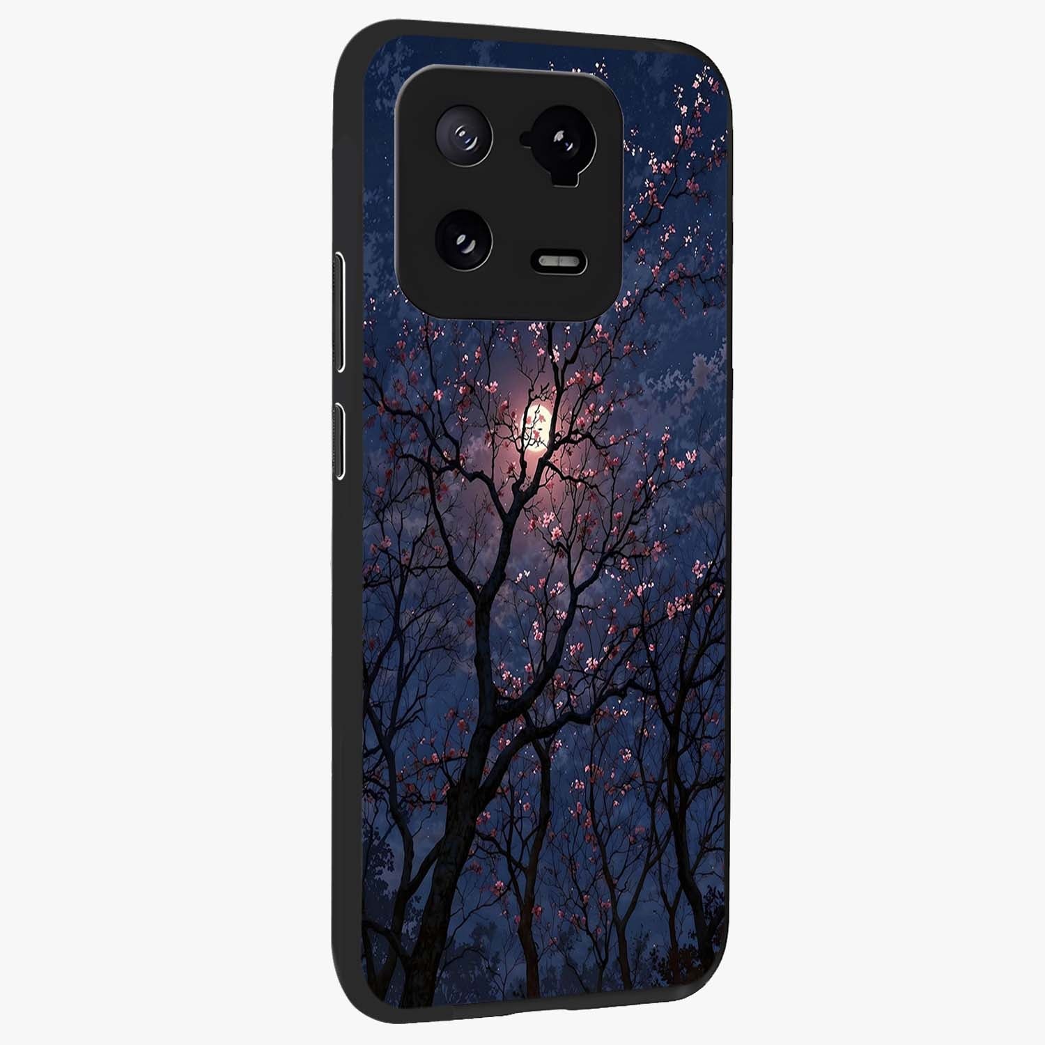 Twilight Sakura Serenade Glass Case upright view showcasing beautiful cherry blossom artwork with serene evening theme.