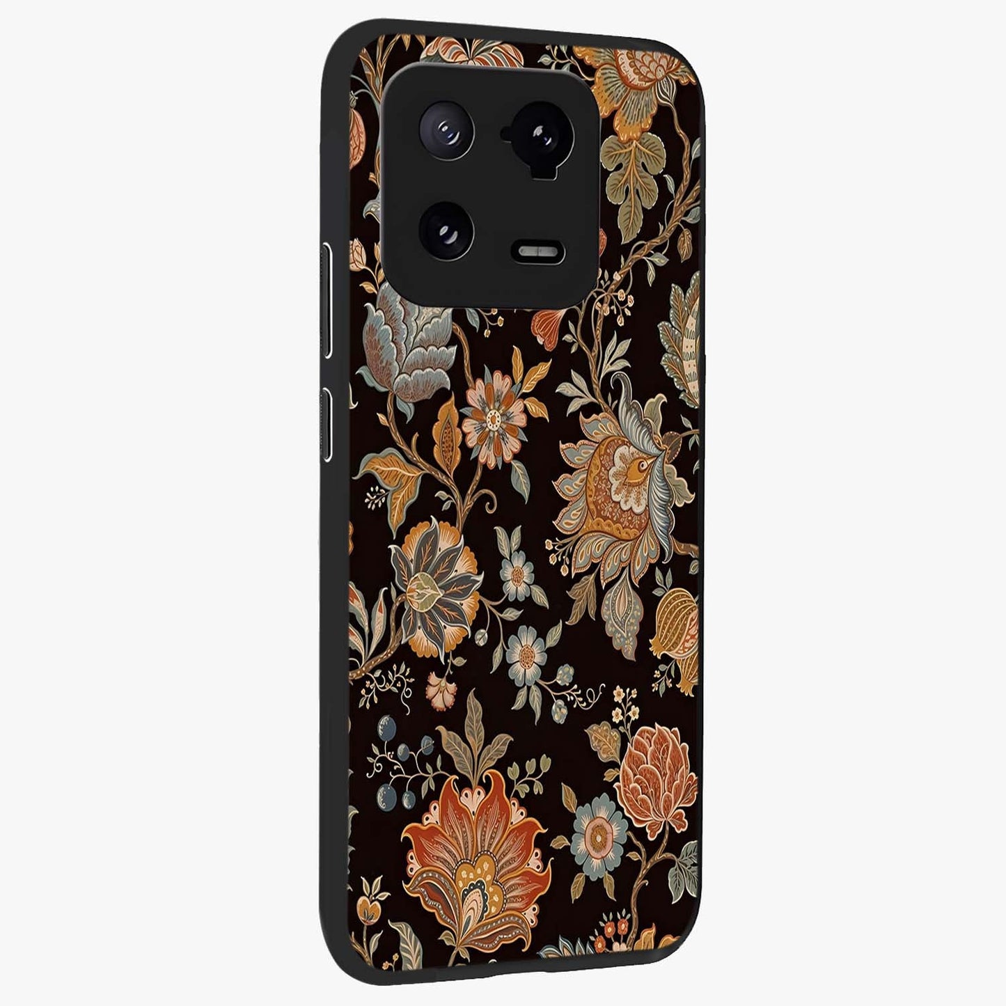 Vintage Floral Dream Glass Case upright view showcasing delicate floral artwork with timeless vintage theme.