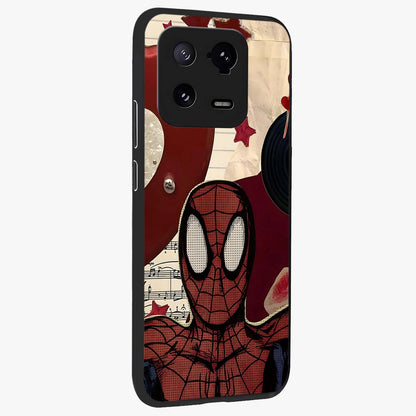 Web Warrior Vibes Glass Case upright view showcasing energetic superhero artwork with bold action theme.