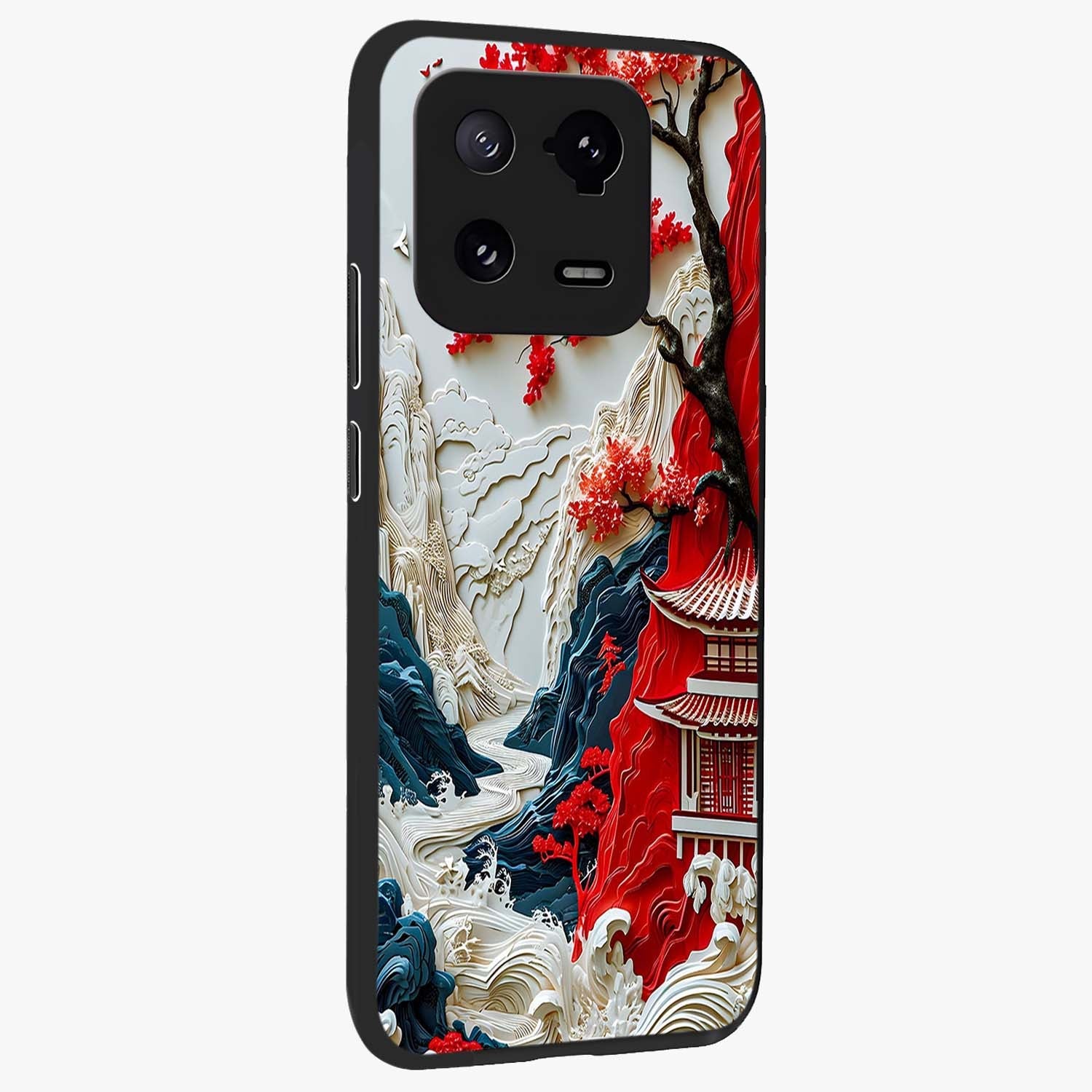 Whispers Of Sakura Waves Glass Case upright view showcasing delicate cherry blossom artwork with elegant nature theme.