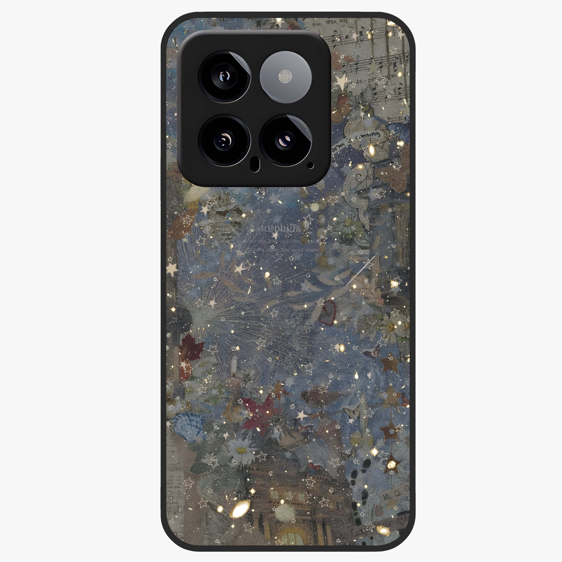 Aesthetic Astrolophia Glass Case showing flat back view with dreamy aesthetic design and glossy glass finish.