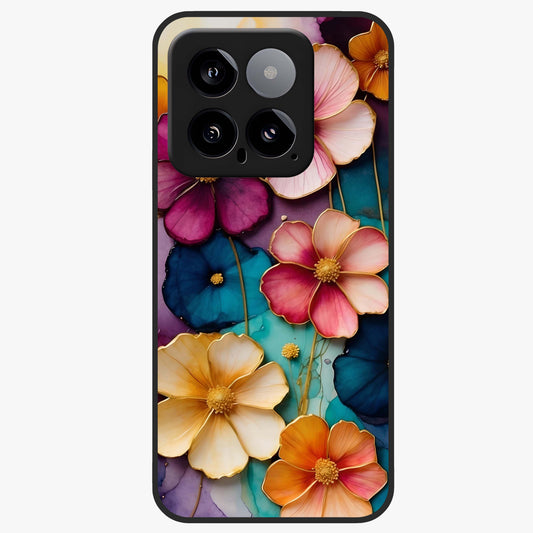Artlyn Grace Flower Pattern Glass Case showing flat back view with elegant floral pattern artwork and glossy glass finish.