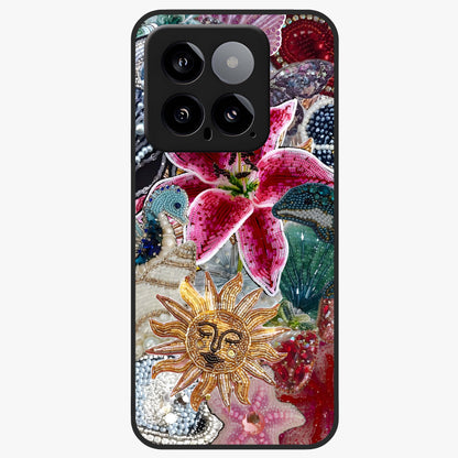 Beaded Garden Fantasy Glass Case showing flat back view with dreamy garden bead artwork and glossy glass finish.