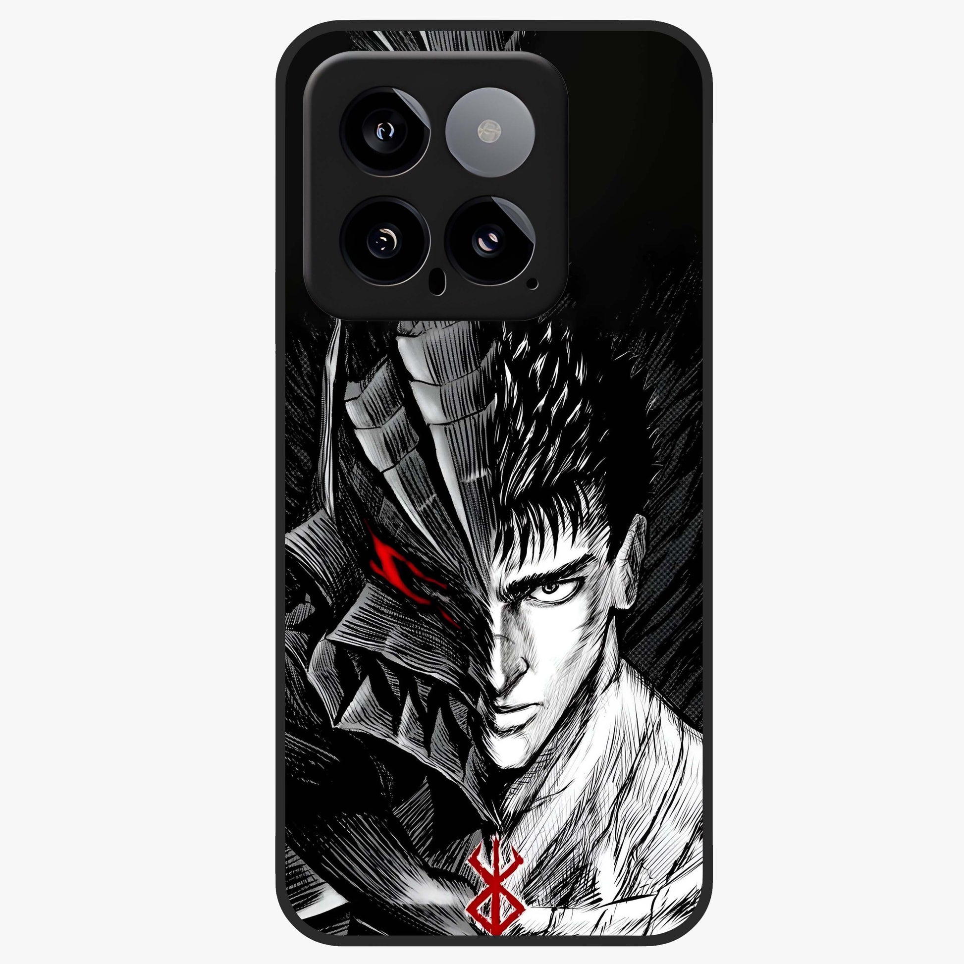 Berserker Blood Oath Glass Case showing flat back view with fierce warrior inspired artwork and glossy glass finish.