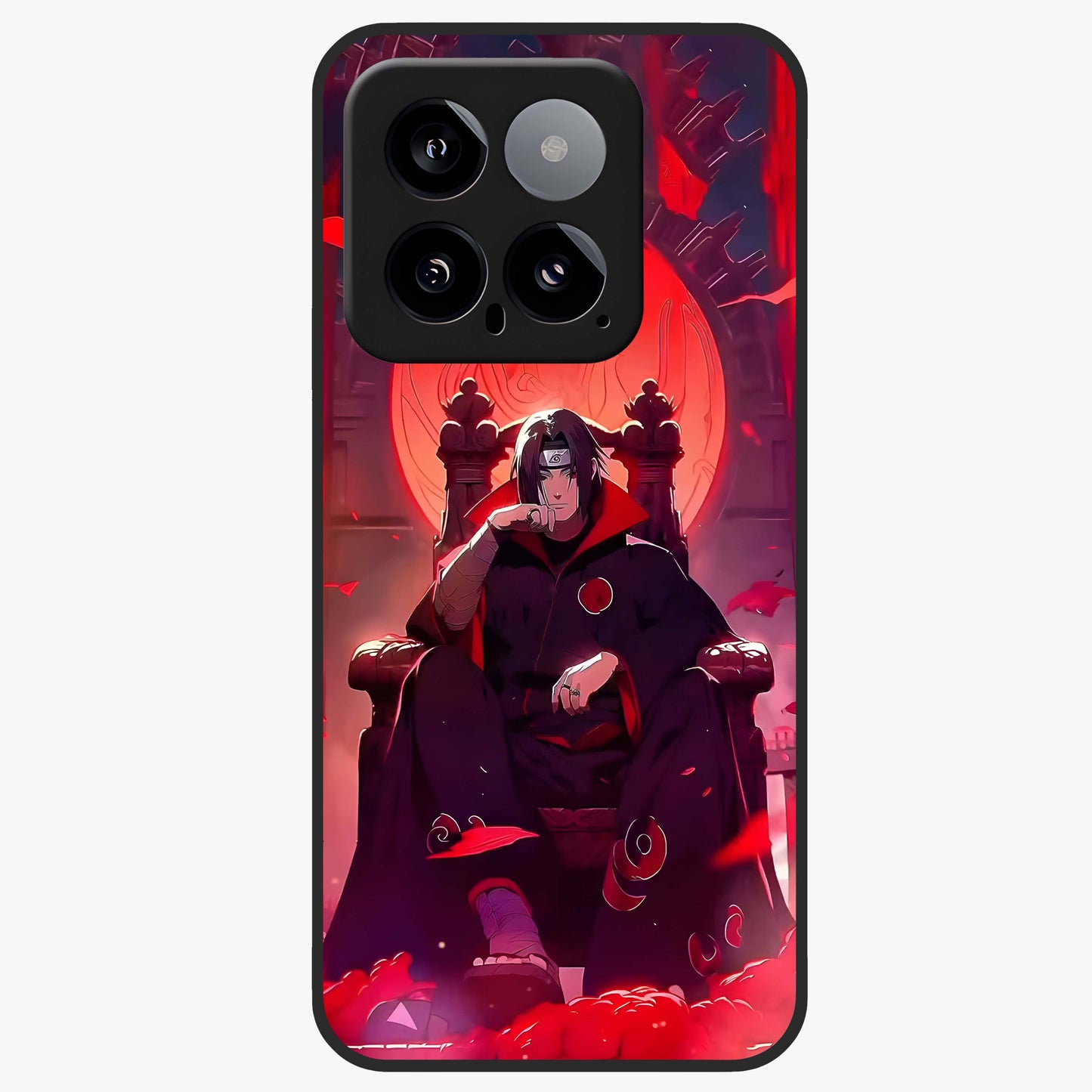 Blood Moon Sovereign Glass Case showing flat back view with mystical blood moon artwork and glossy glass finish.