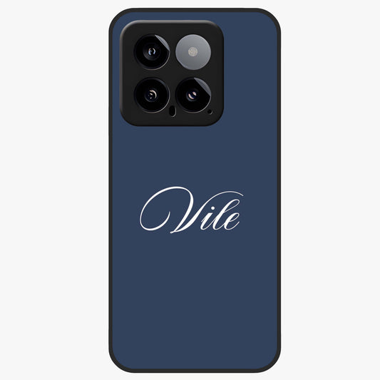Blue Background Personalized Custom Name Glass Case showing flat back view with minimal blue background and custom name design.