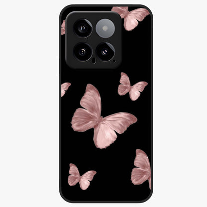 Butterfly Pattern Glass Case showing flat back view with elegant butterfly pattern artwork and glossy glass finish.