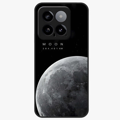 Cosmic Moon Glow Glass Case showing flat back view with glowing moon artwork and glossy glass finish.
