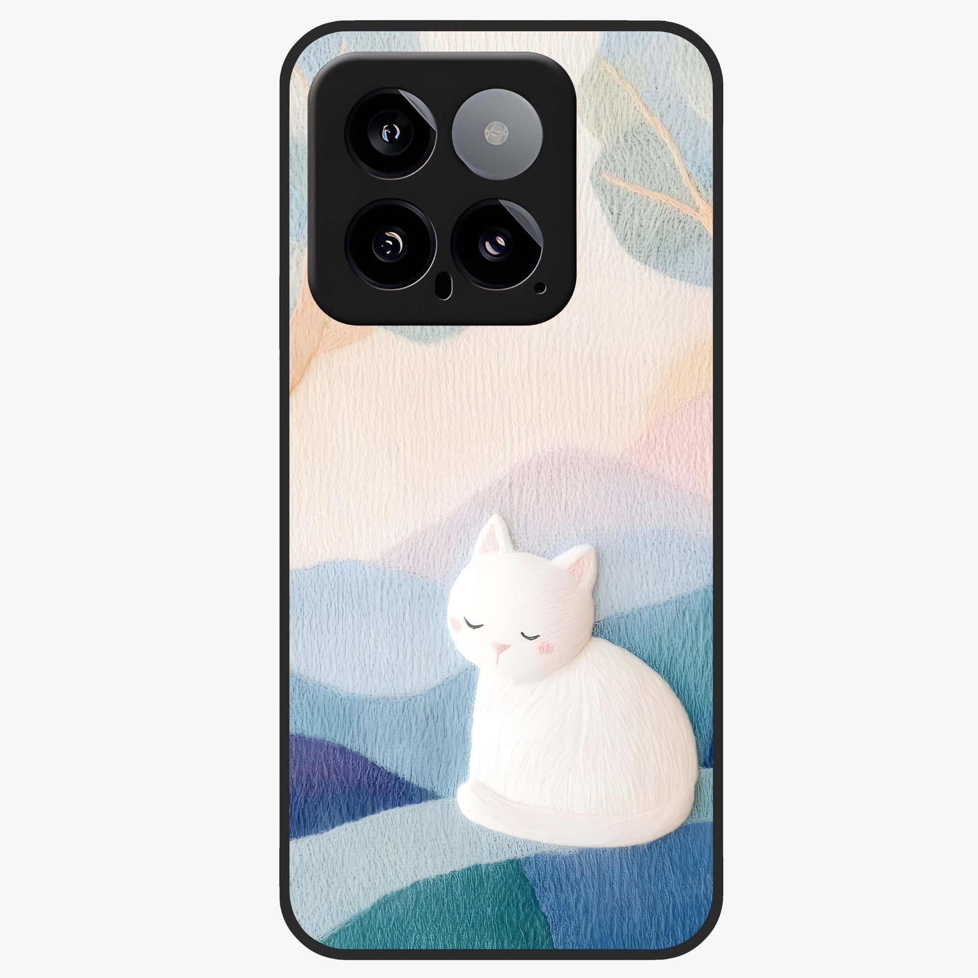 Cotton Dream Cat Glass Case showing flat back view with soft dreamy cat artwork and glossy glass finish.