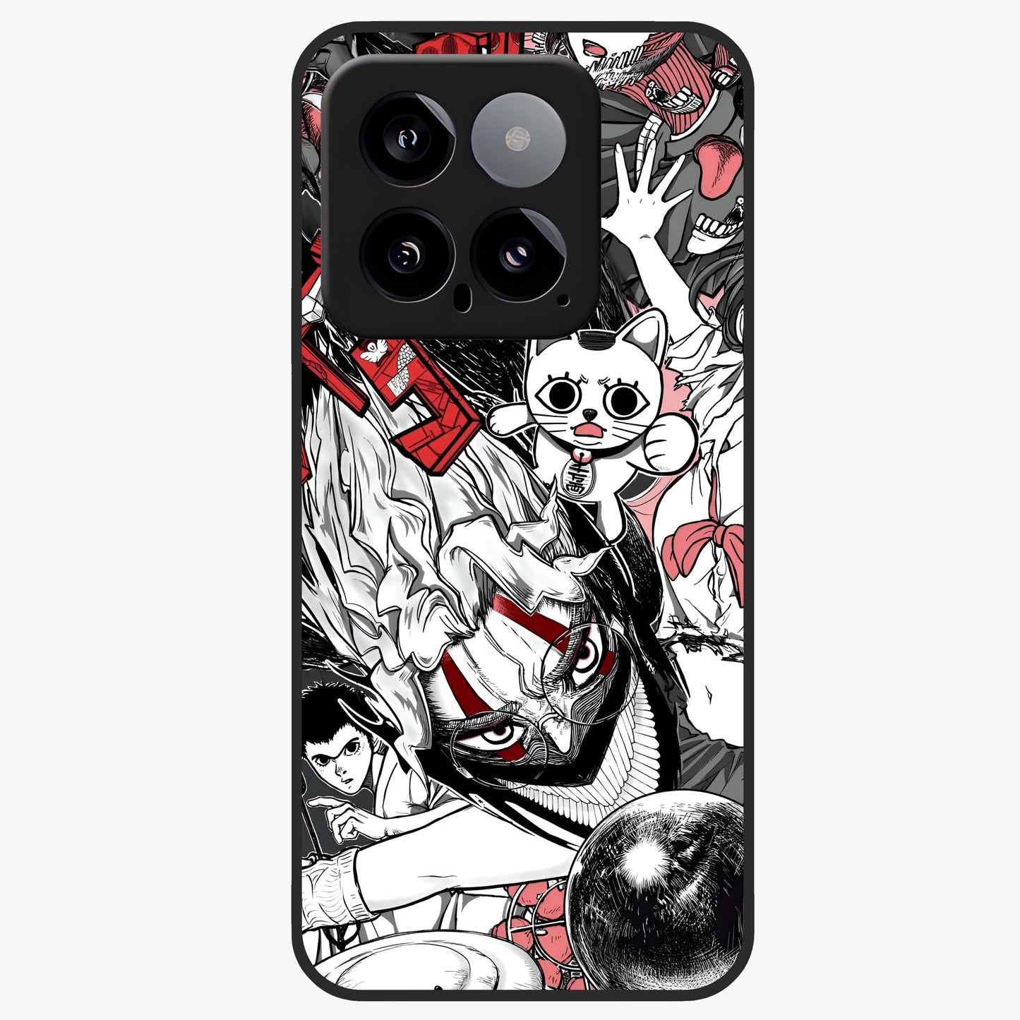 Crimson Chaos Panel Glass Case showing flat back view with bold crimson abstract artwork and glossy glass finish.