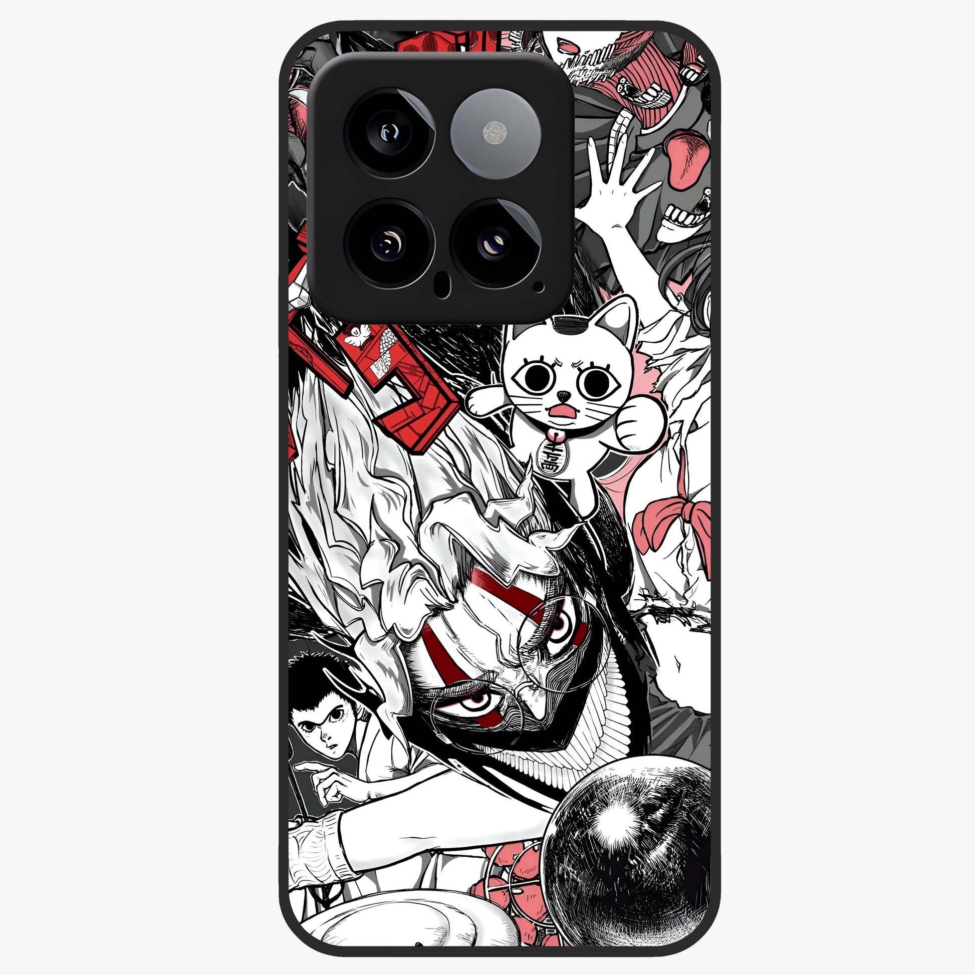 Crimson Chaos Panel Glass Case showing flat back view with bold crimson abstract artwork and glossy glass finish.