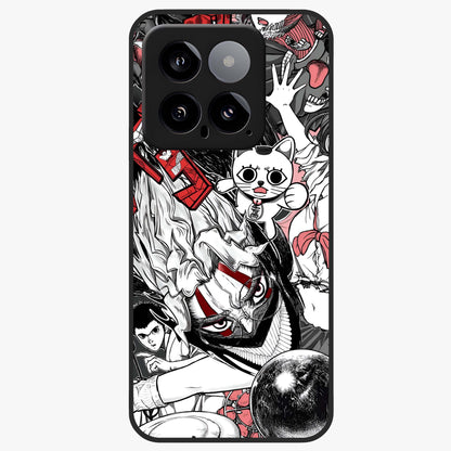 Crimson Chaos Panel Glass Case showing flat back view with bold crimson abstract artwork and glossy glass finish.