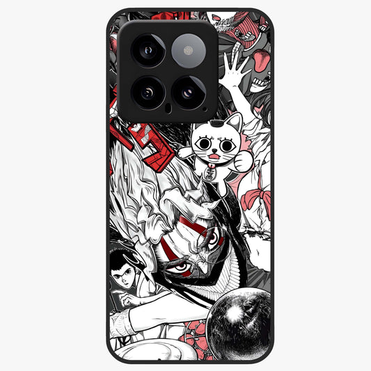 Crimson Chaos Panel Glass Case showing flat back view with bold crimson abstract artwork and glossy glass finish.