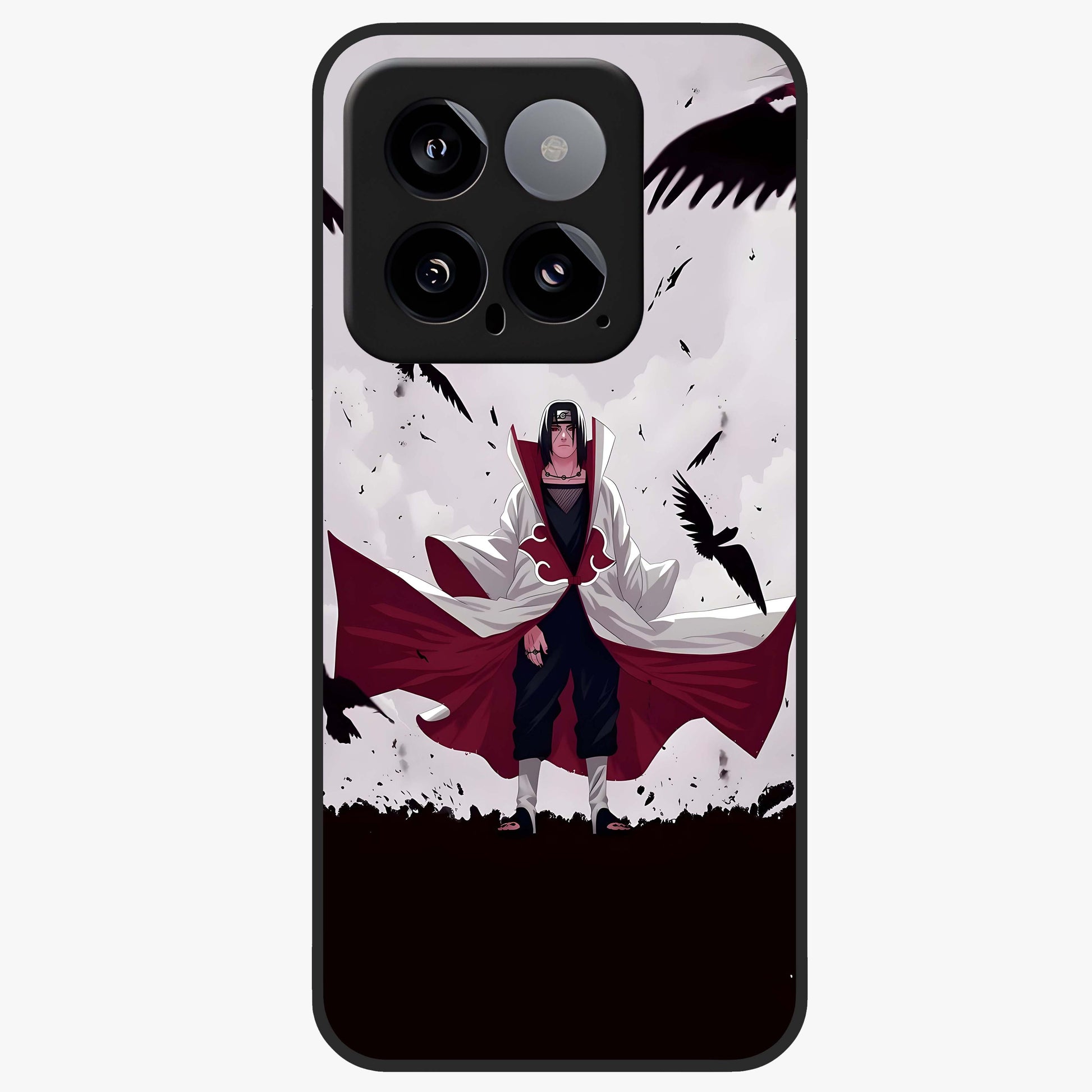 Crimson Crow Ascension Glass Case showing flat back view with mystical crow artwork and glossy glass finish.