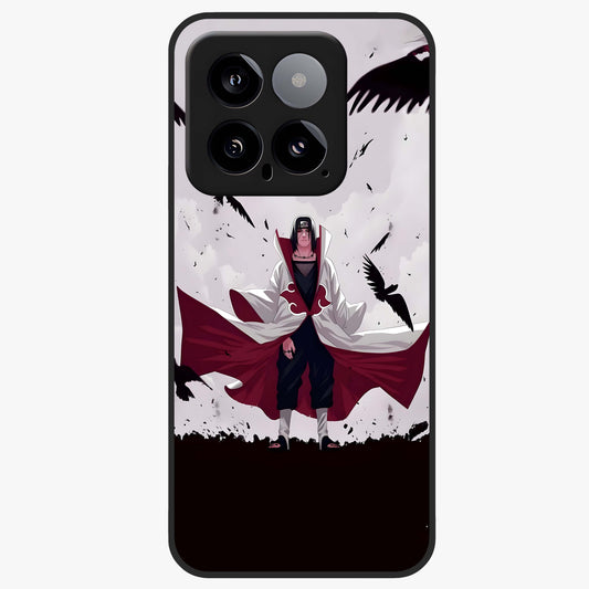 Crimson Crow Ascension Glass Case showing flat back view with mystical crow artwork and glossy glass finish.