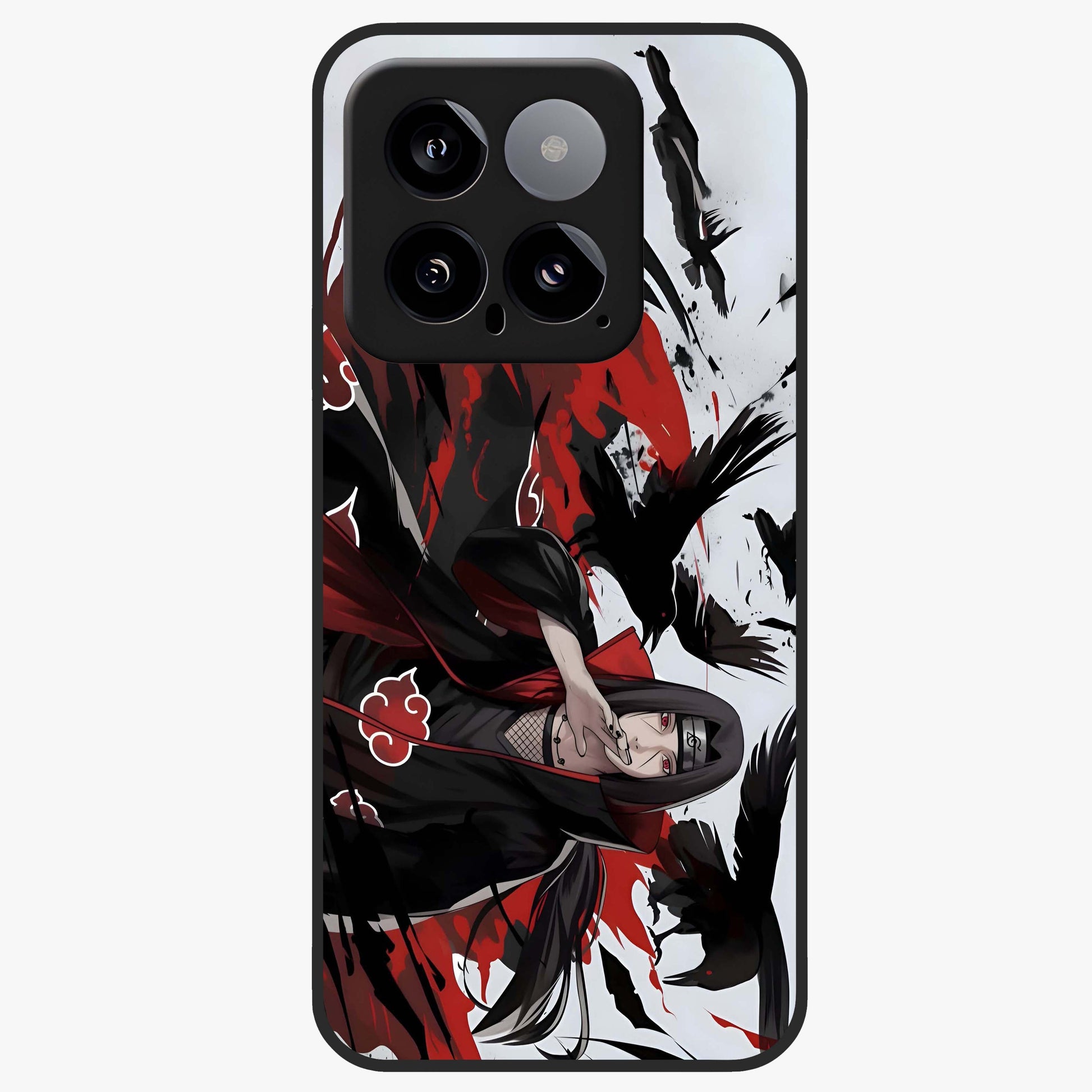 Crimson Crow Illusion Glass Case showing flat back view with artistic crow illusion artwork and glossy glass finish.