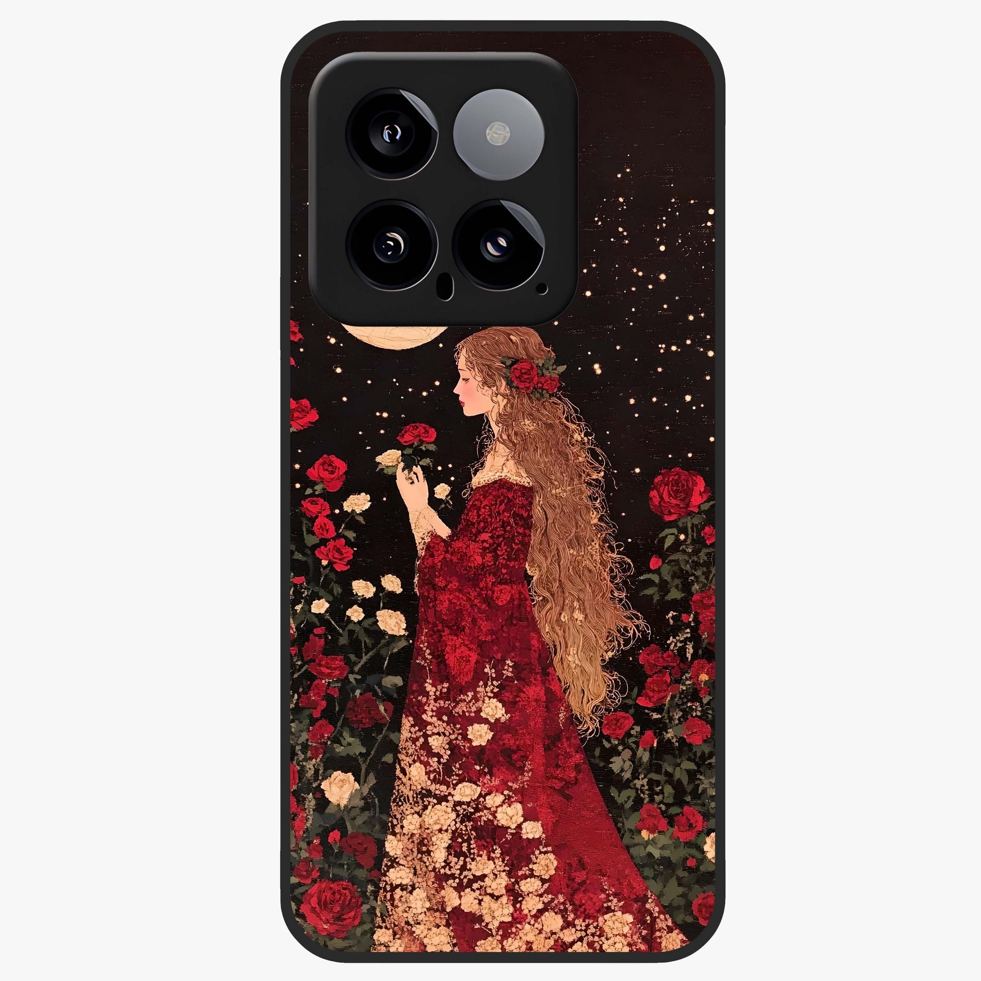 Crimson Dreams Glass Case showing flat back view with dreamy crimson artwork and glossy glass finish.
