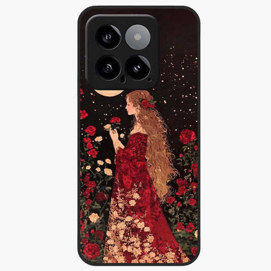 Crimson Dreams Glass Case showing flat back view with dreamy crimson artwork and glossy glass finish.