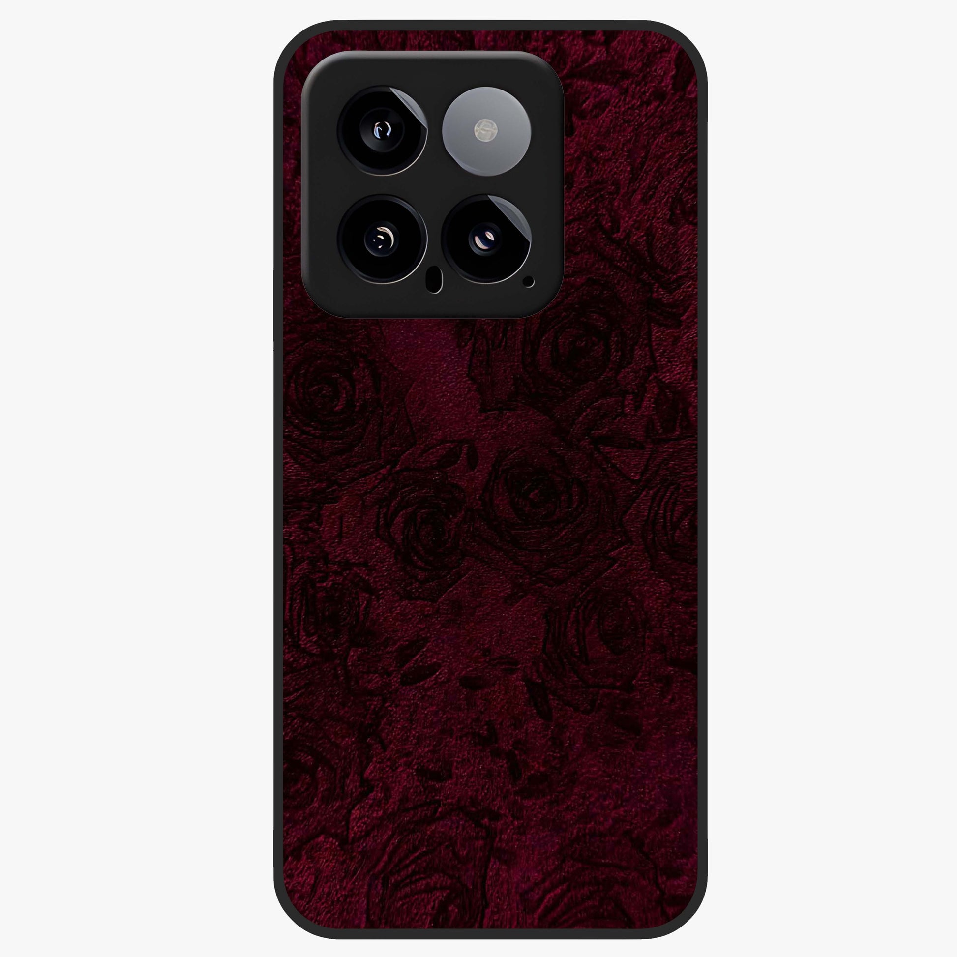 Crimson Fade Flow Glass Case showing flat back view with flowing crimson gradient artwork and glossy glass finish.